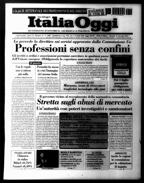 Italia oggi : quotidiano di economia finanza e politica